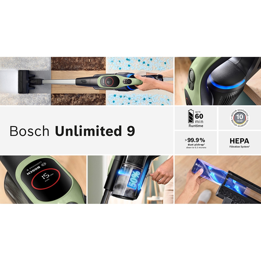 Aspirator vertical BOSCH Unlimited 9 BCS931TQC, 0.4l, 18V, autonomie max 60 min, verde-negru