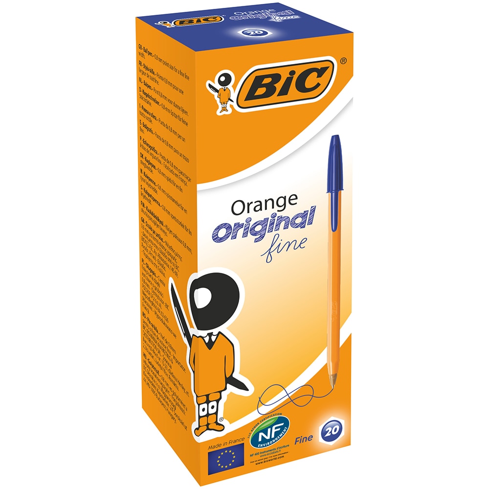 Set 20 pixuri fara mecanism BIC Orange Fine, 0.8 mm, albastru