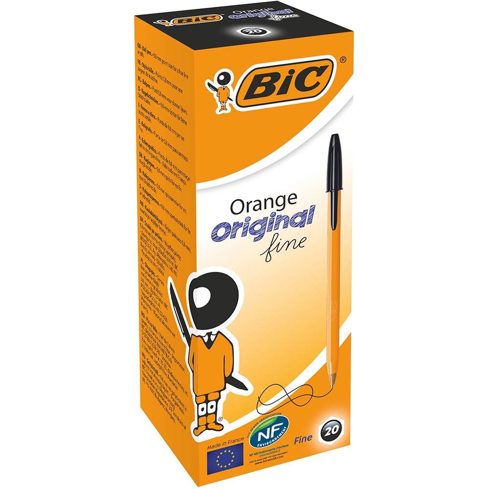 Set 20 pixuri fara mecanism BIC Orange Fine, 0.8 mm, negru