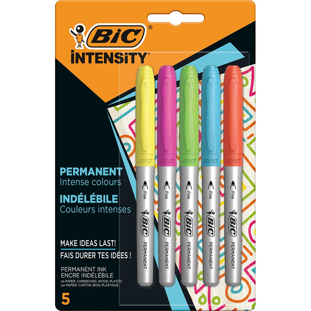 Set markere BIC Intense BL, 5 bucati, multicolor