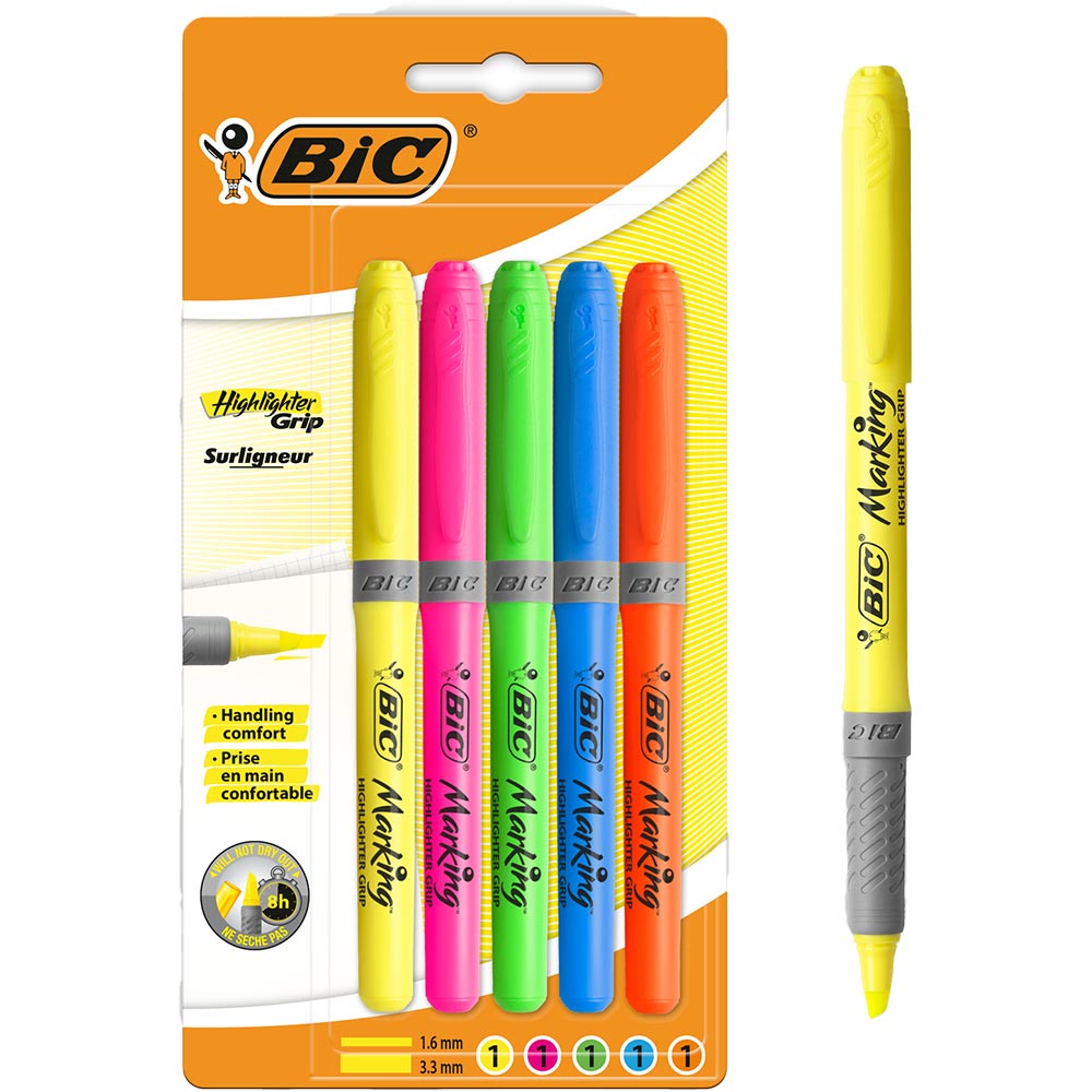 Set markere BIC Brite Liner Grip , 5 bucati, multicolor