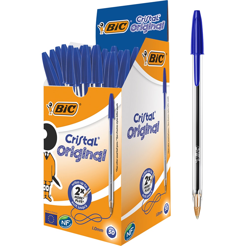 Set 50 pixuri fara mecanism BIC Cristal Medium, 1.0 mm, albastru