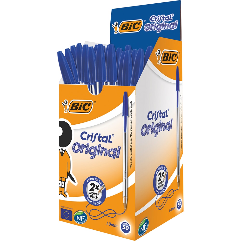 Set 50 pixuri fara mecanism BIC Cristal Medium, 1.0 mm, albastru