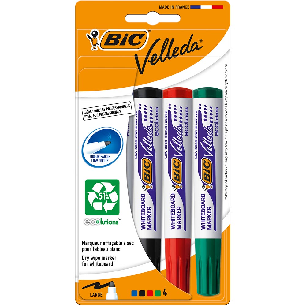 Set markere BIC Eco Velleda 1701, 4 bucati, multicolor