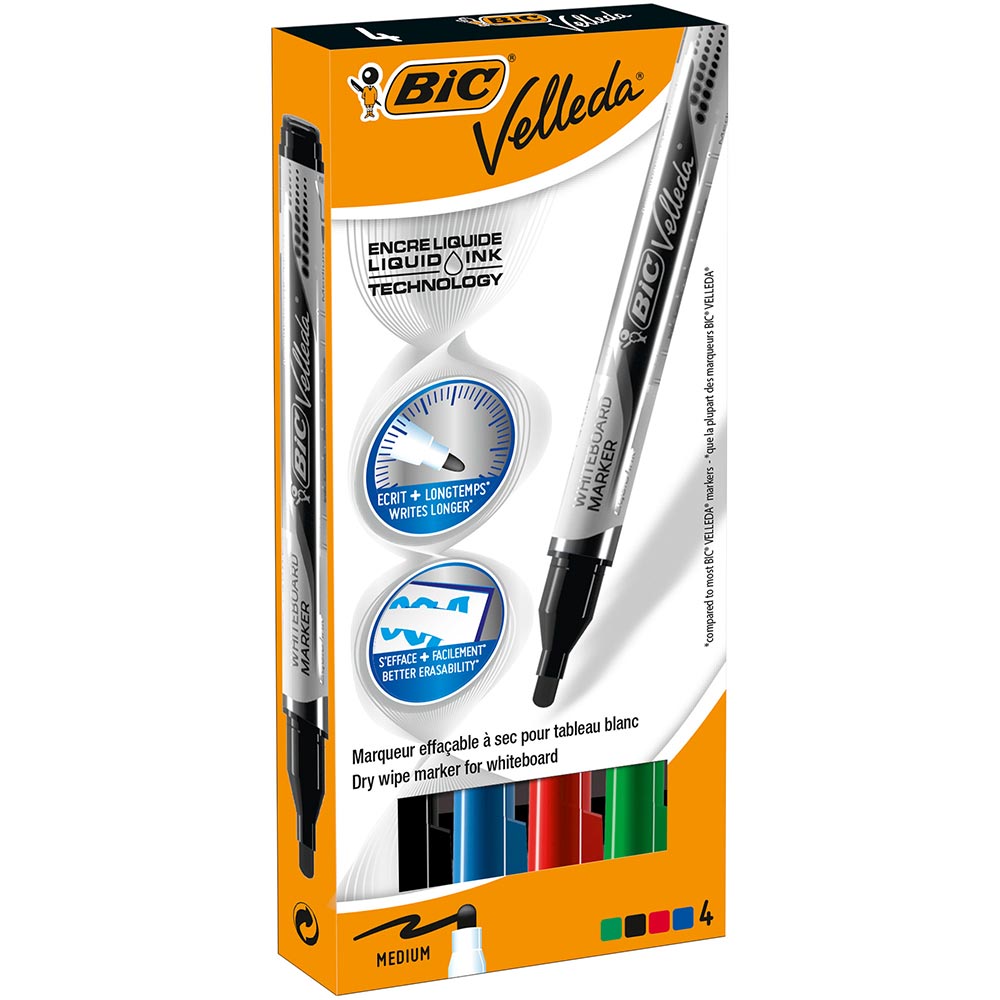 Set markere BIC Velleda Liquid, 4 bucati, multicolor