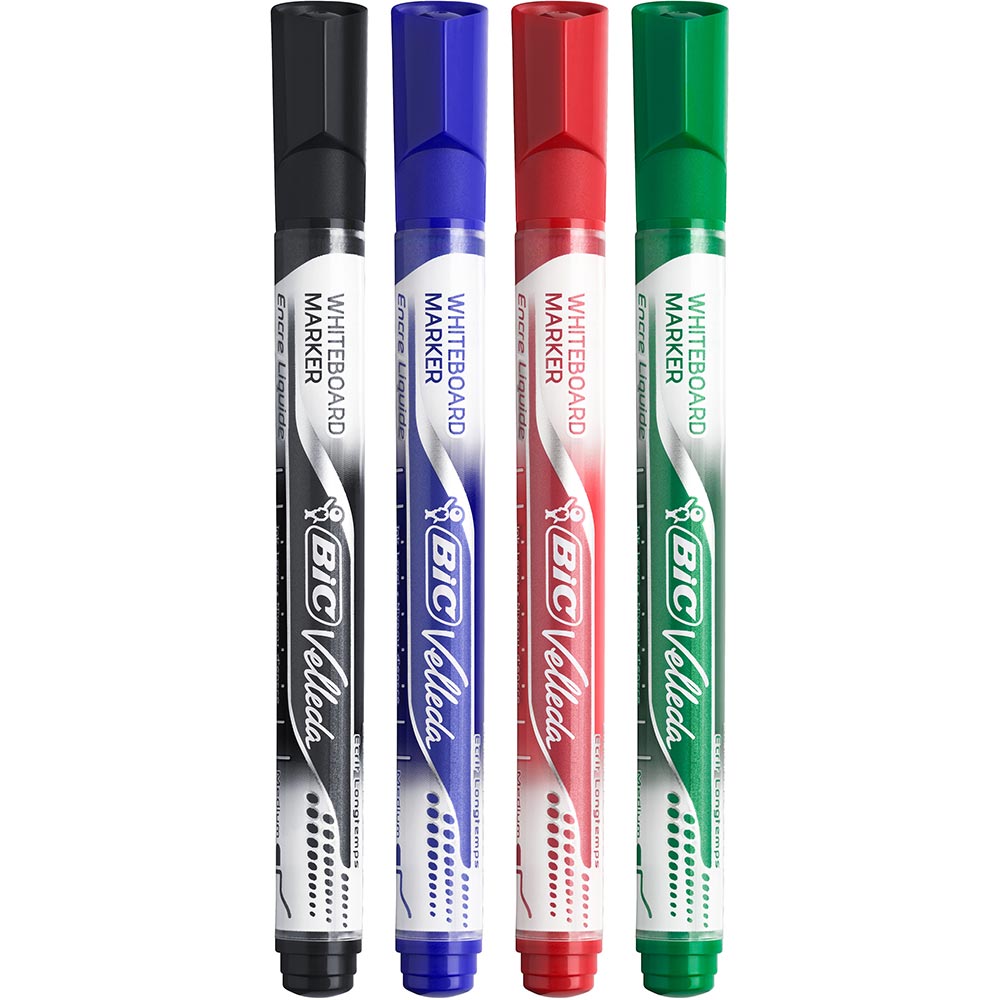 Set markere BIC Velleda Liquid, 4 bucati, multicolor