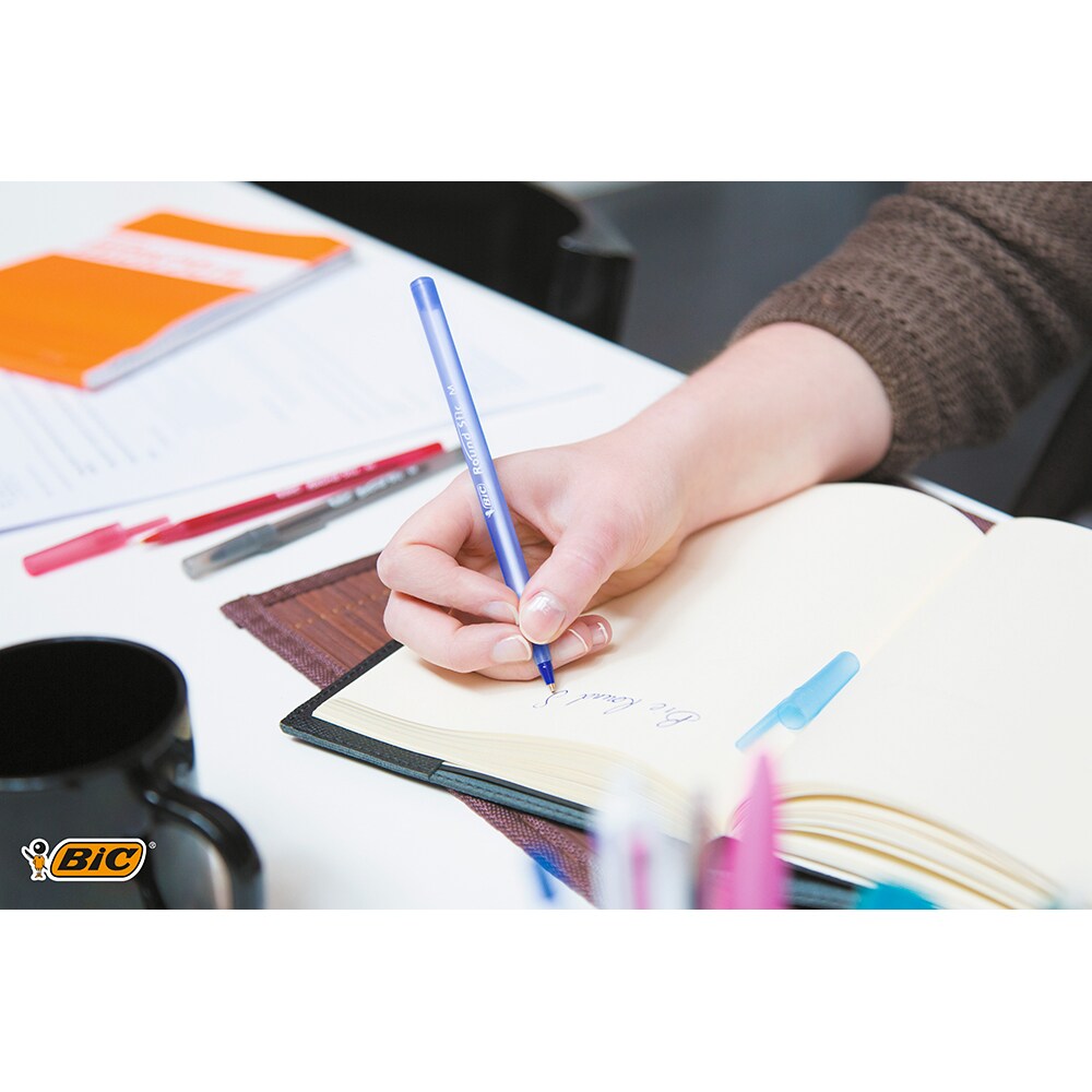 Set 8 pixuri fara mecanism BIC Round Stic, 1.0 mm, albastru