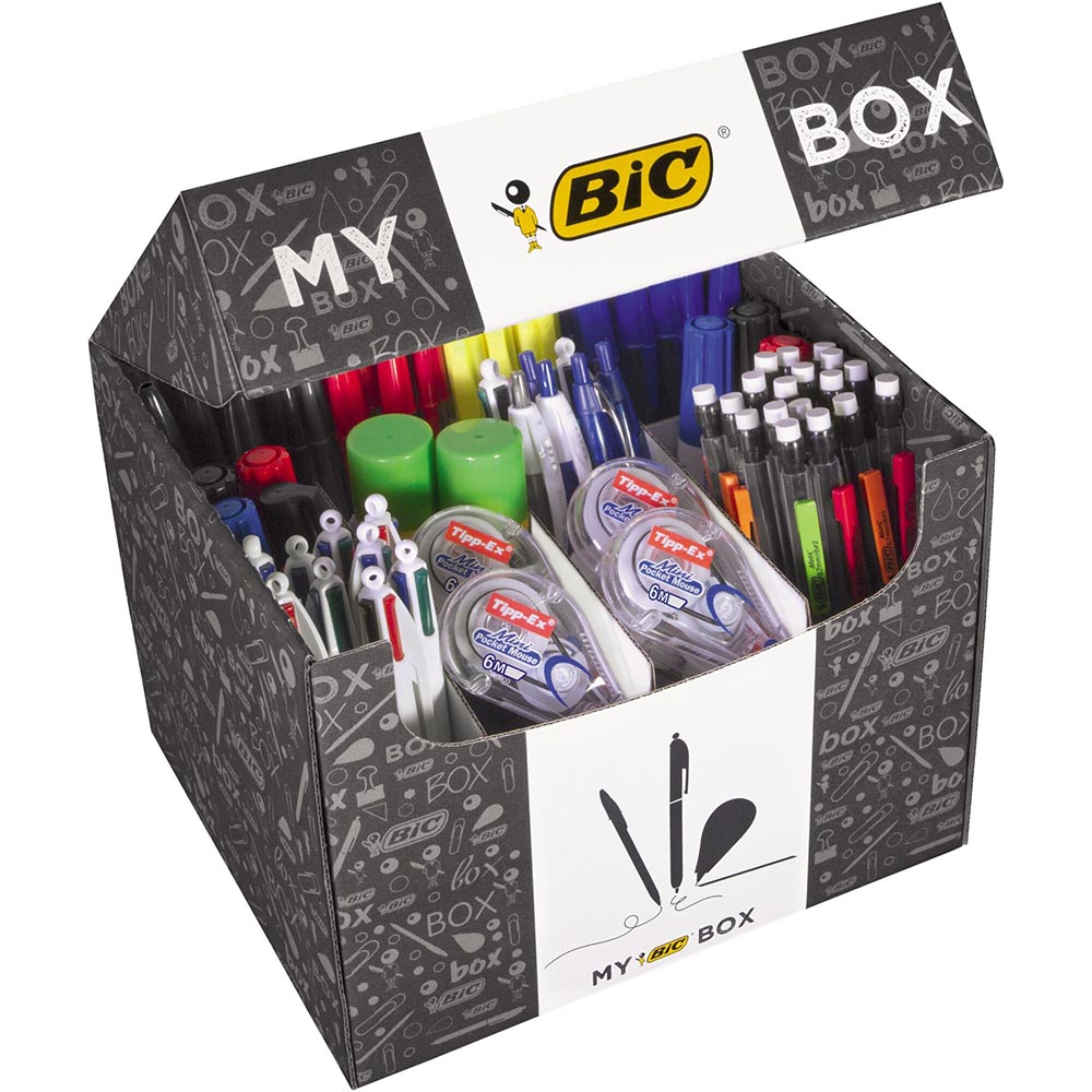 Set instrumente de scris BIC MyBox, 124 bucati, diverse culori