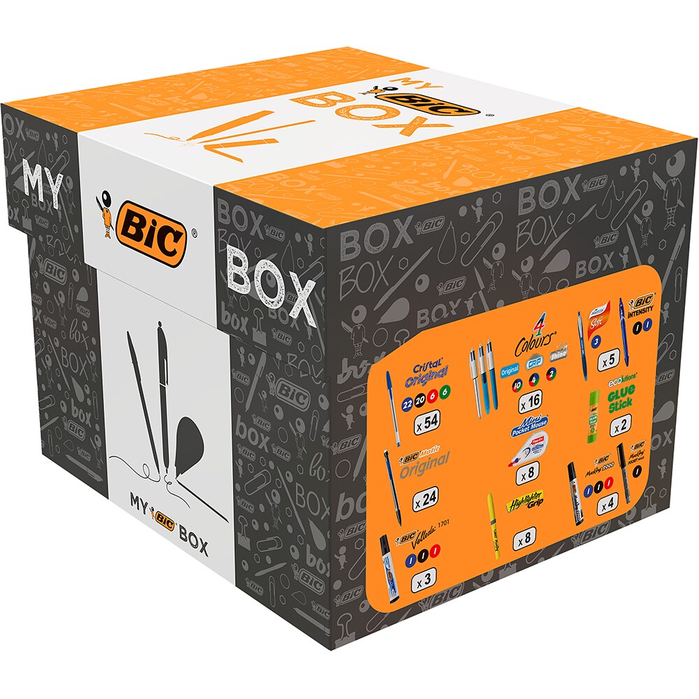 Set instrumente de scris BIC MyBox, 124 bucati, diverse culori