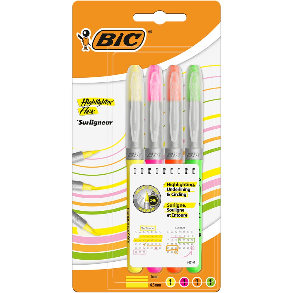 Set markere BIC Flex Grip, 4 bucati, multicolor