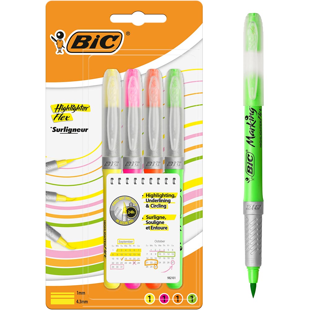 Set markere BIC Flex Grip, 4 bucati, multicolor