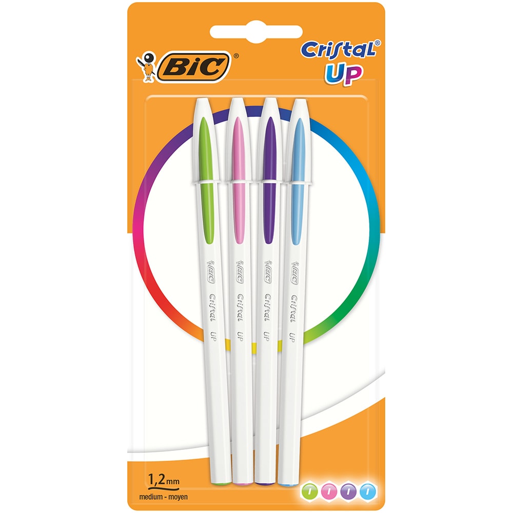 Set 4 pixuri fara mecanism BIC Cristal Up, 1.2 mm, diverse culori