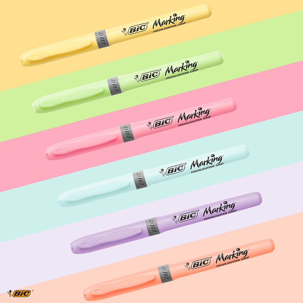 Set markere BIC Brite Liner Grip Pastel BL, 6 bucati, multicolor