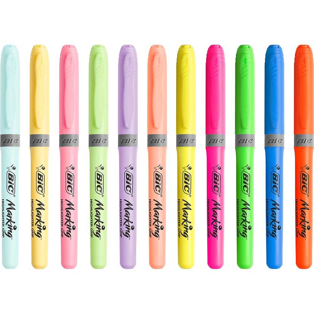 Set markere BIC Brite Liner Grip Pastel, 12 bucati, multicolor