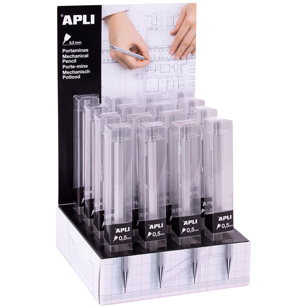 Set 16 creioane mecanice APLI AL018514, 0.5 mm, corp metalic, multicolor