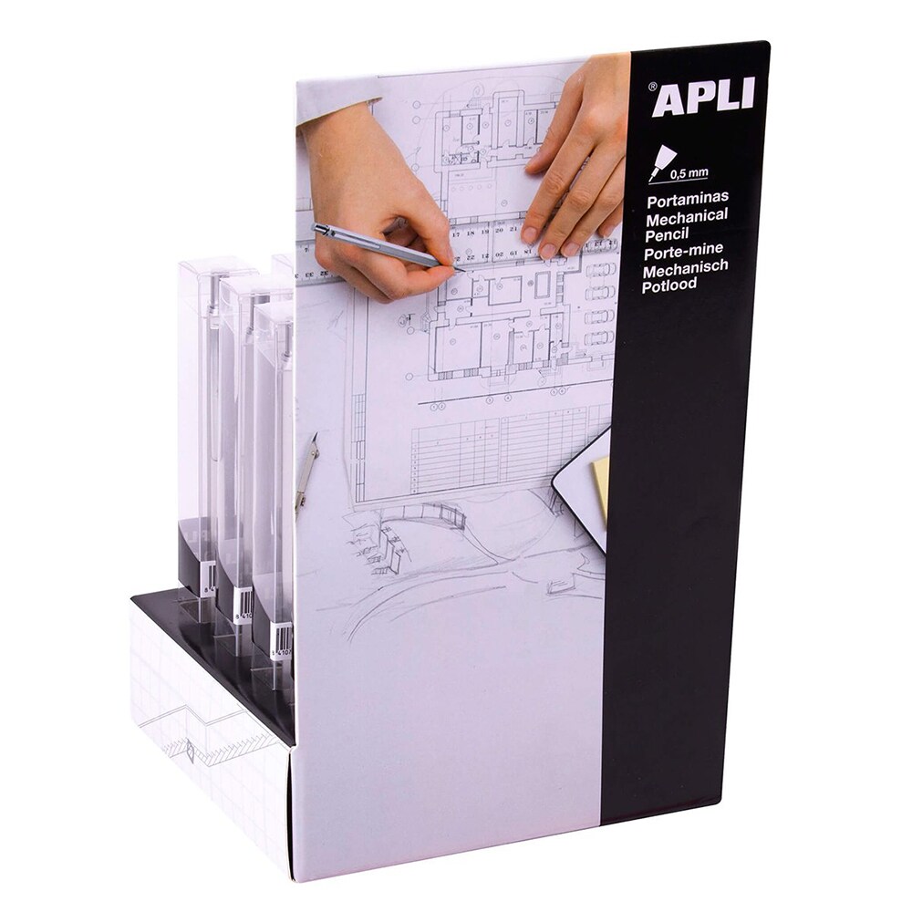 Set 16 creioane mecanice APLI AL018514, 0.5 mm, corp metalic, multicolor