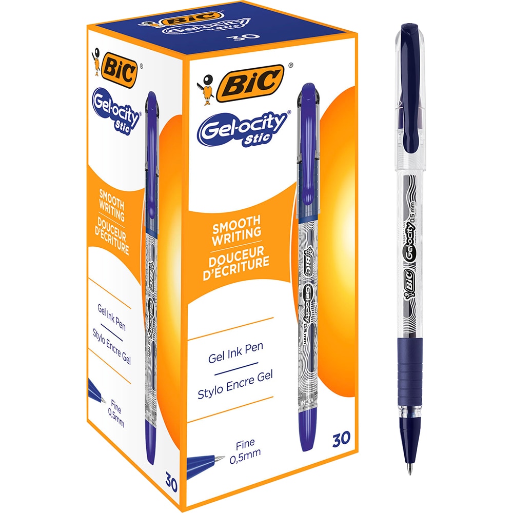 Set 30 rollere cu gel BIC Gelocity Stic, 0.5 mm, albastru