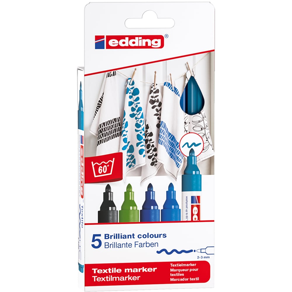 Set marker pentru textile EDDING 4500, 2-3 mm, 5 bucati