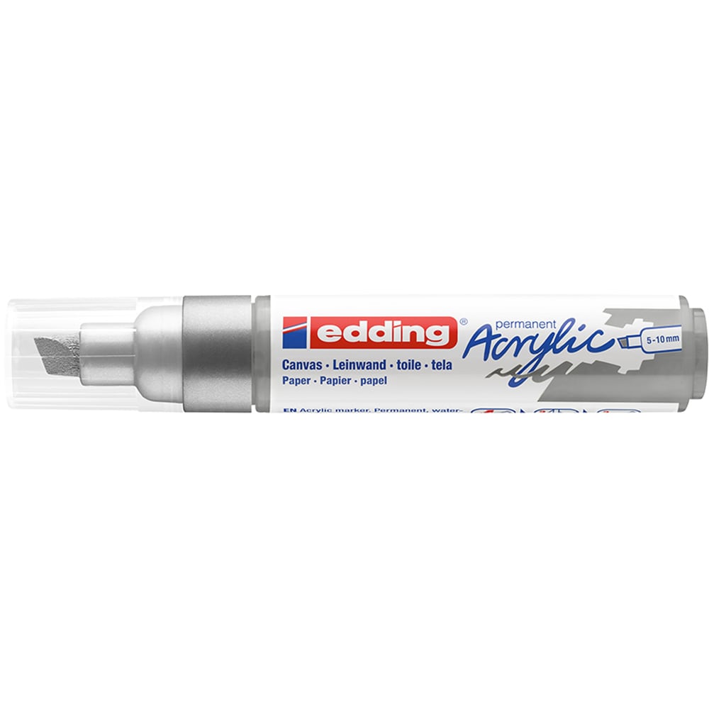 Marker acrilic EDDING 5000, varf tesit, 5-10 mm, argintiu