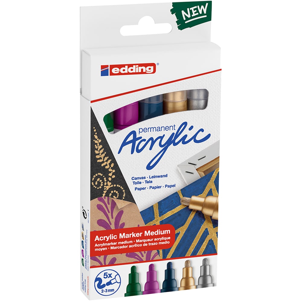 Set marker acrilic EDDING 5100, 2-3 mm, 5 bucati, culori festive