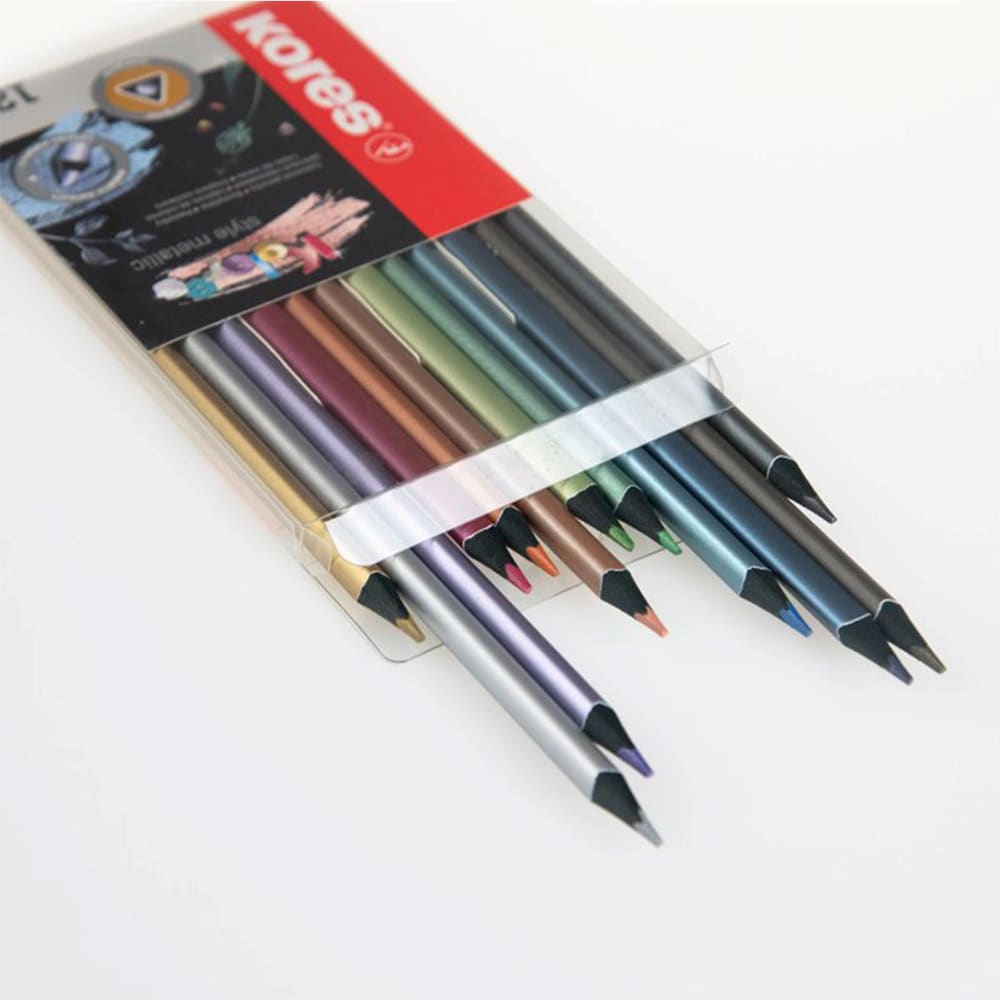 Creioane colorate KORES, design metalizat, 12 culori