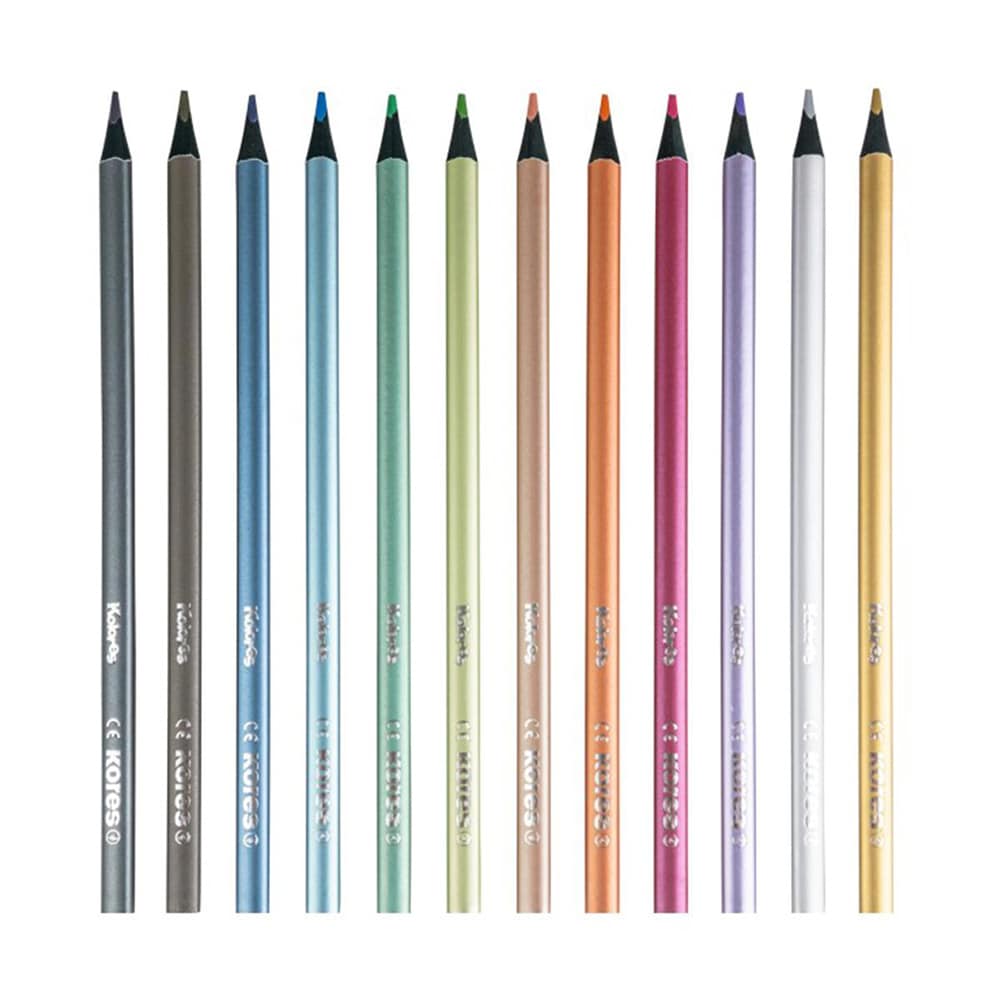 Creioane colorate KORES, design metalizat, 12 culori