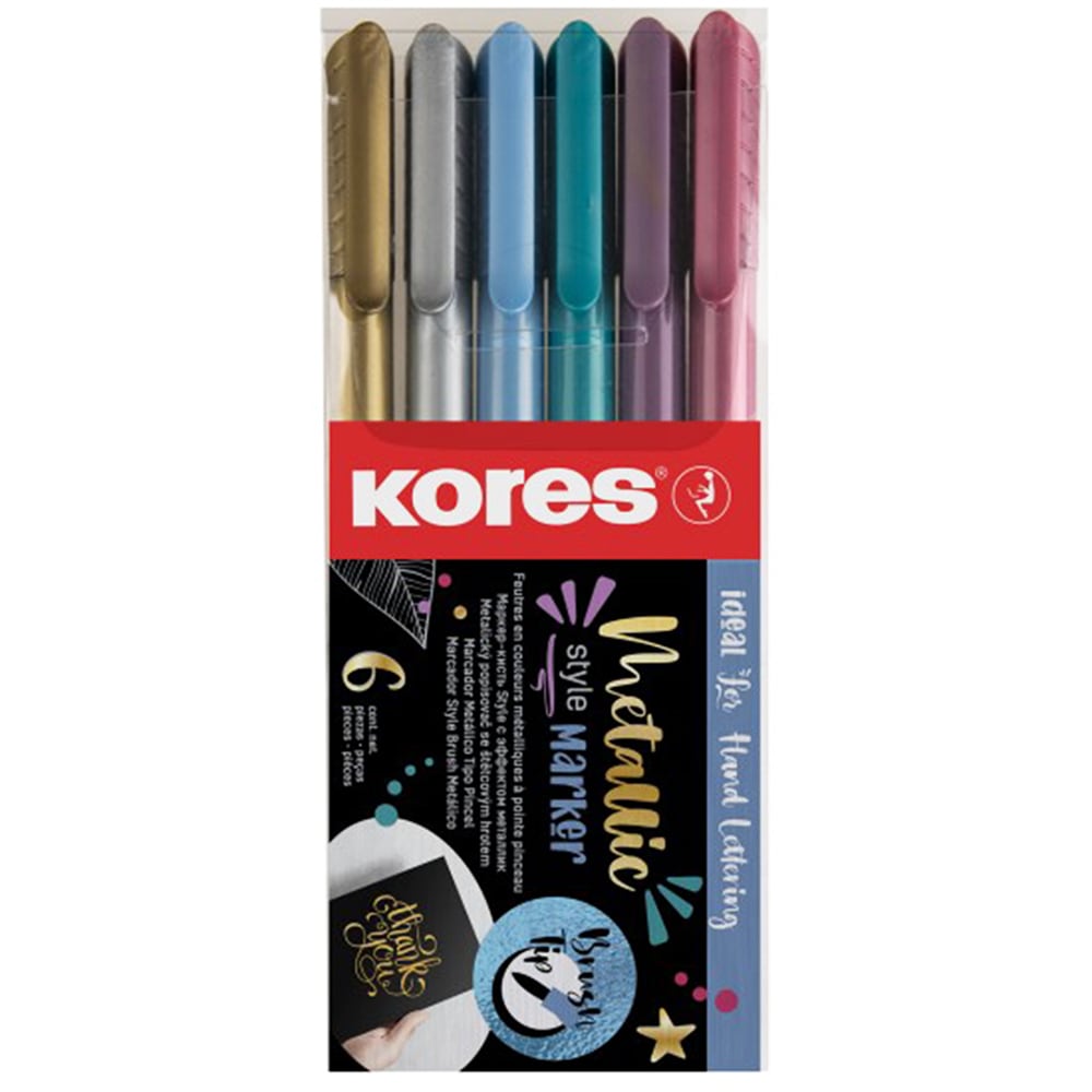 Set marker permanent KORES, 6 bucati, culori metalice