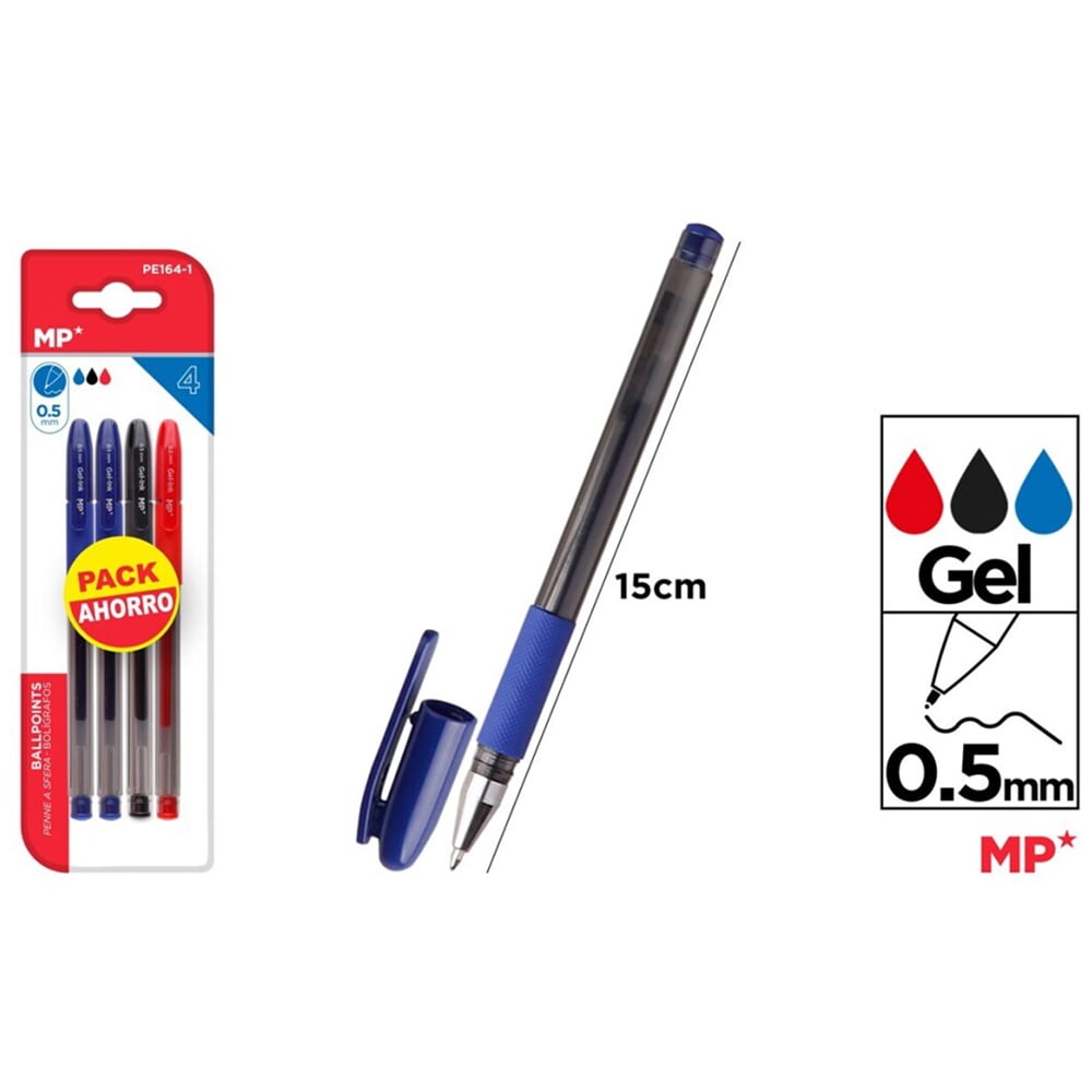 Set 4 pixuri cu gel MP, 0.5mm, multicolor