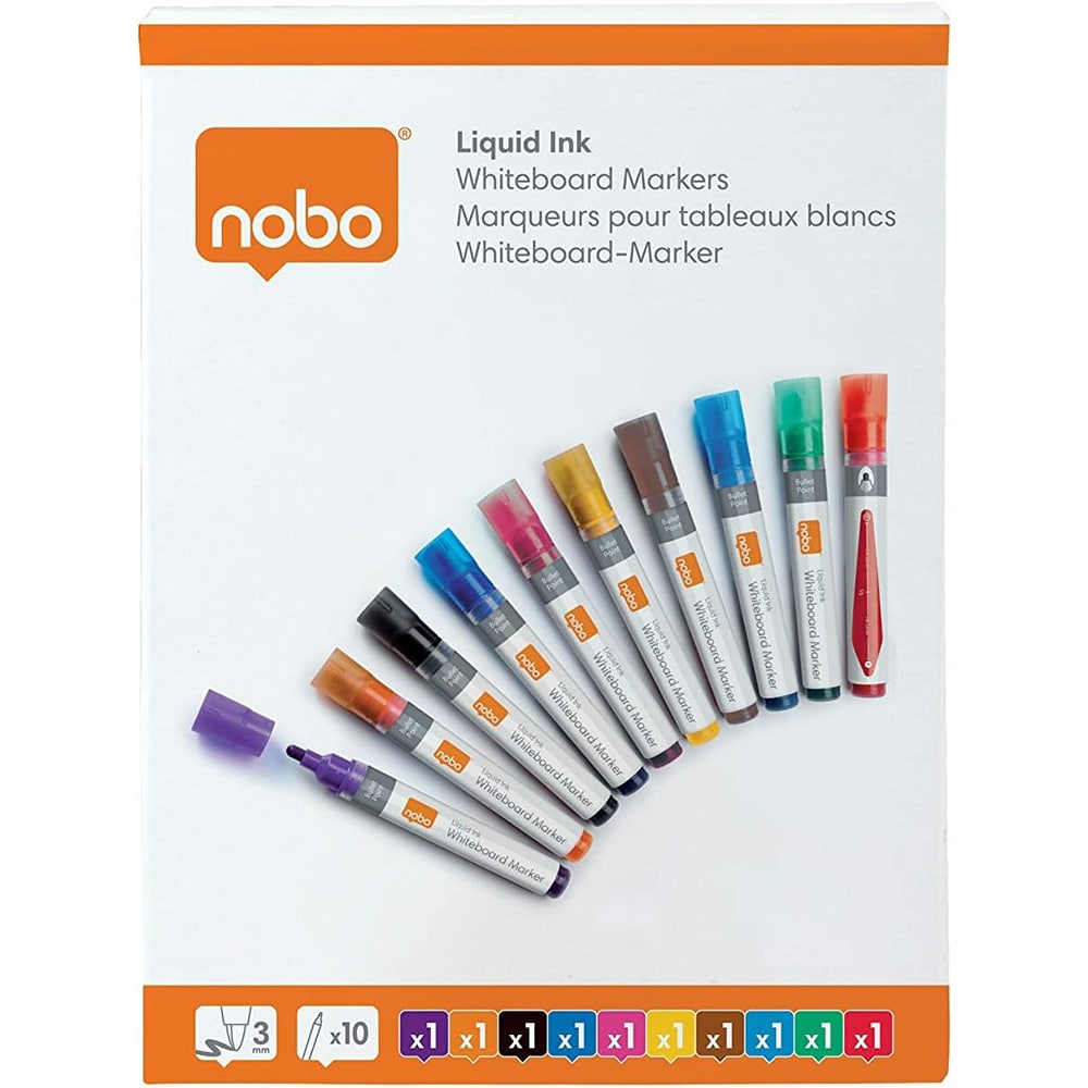 Set 10 markere NOBO SL91538, varf rotund, 3 mm, multicolor