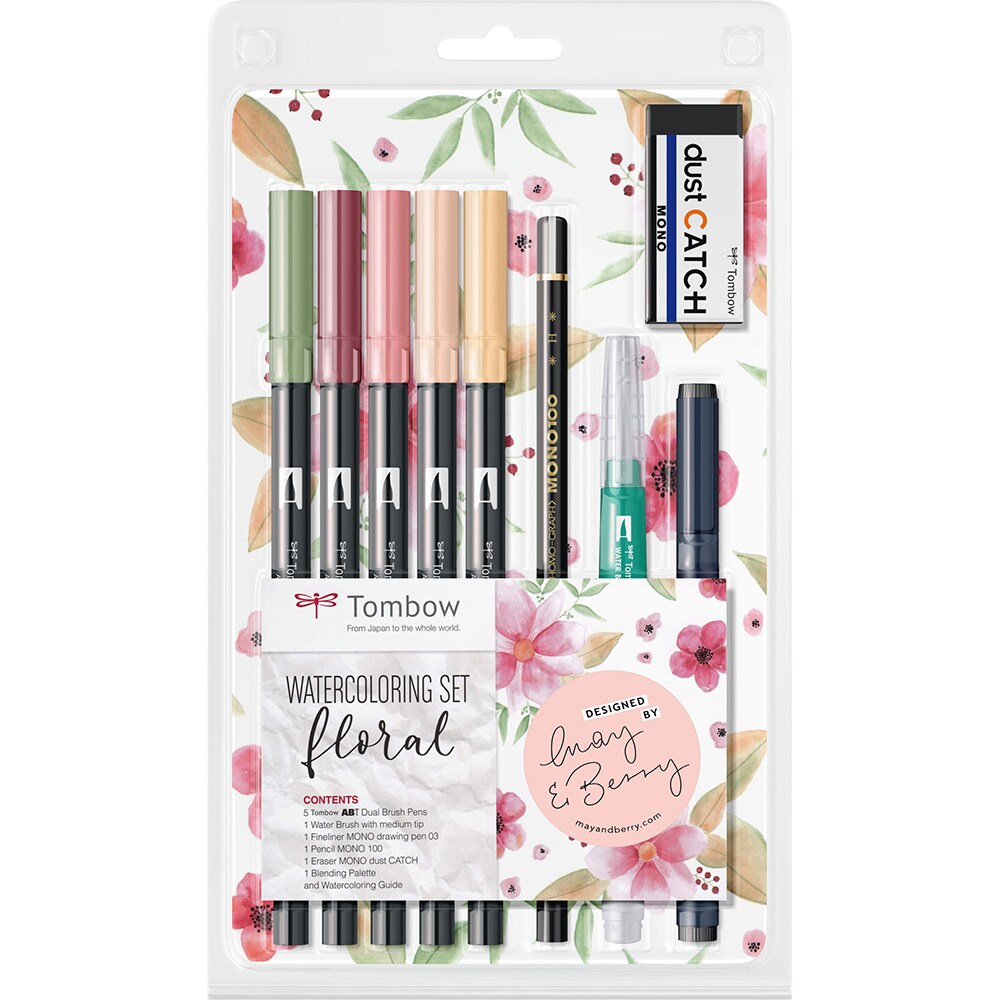 Set markere TOMBOW Watercoloring Floral, 0.8-3.3mm, 5 culori