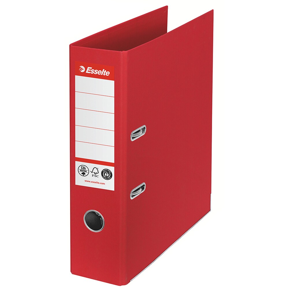 Biblioraft ESSELTE No.1 Power Recycled, carton reciclat, amprenta CO2 neutra, A4, 75 mm, rosu