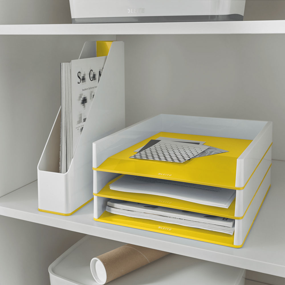 Tavita documente LEITZ WOW SL611016, polistiren, alb-galben