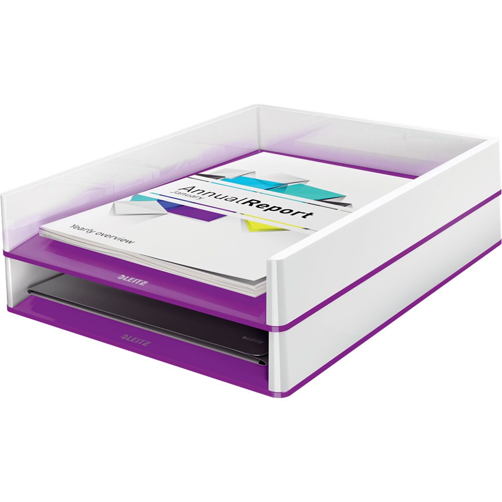 Tavita documente LEITZ WOW SL611062, polistiren, alb-mov