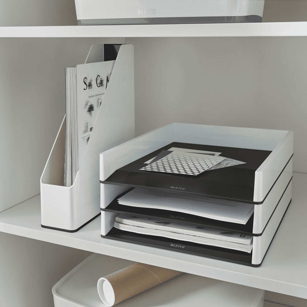 Tavita documente LEITZ WOW SL611095, polistiren, alb-negru