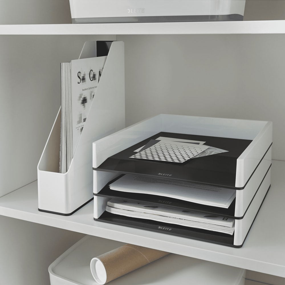 Suport documente LEITZ WOW SL621095, polistiren, alb-negru