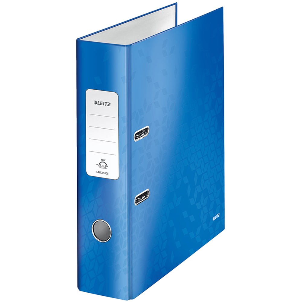 Biblioraft LEITZ 180 WOW, carton laminat, A4, 80 mm, albastru