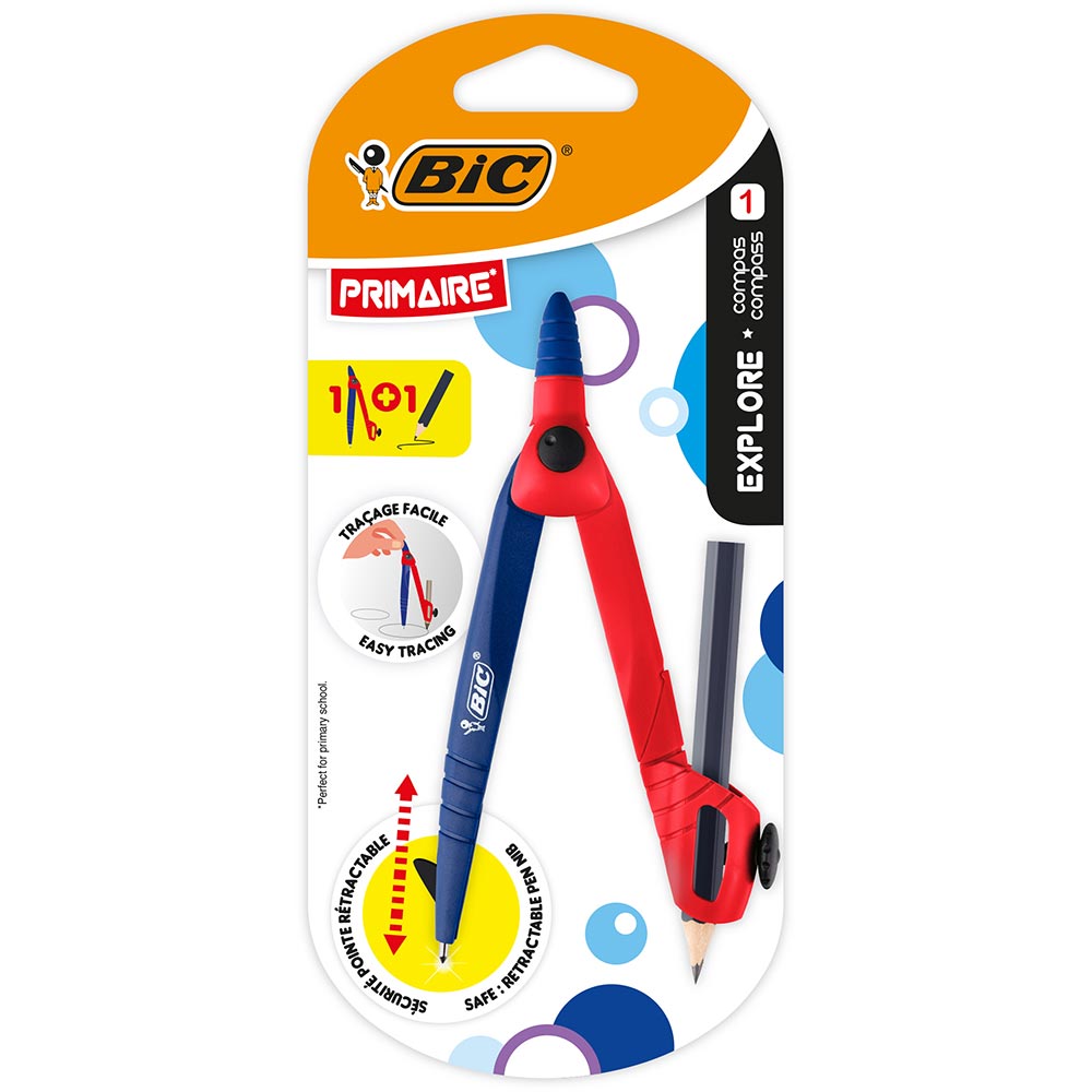 Compas BIC Explore pentru scoala primara, albastru-rosu