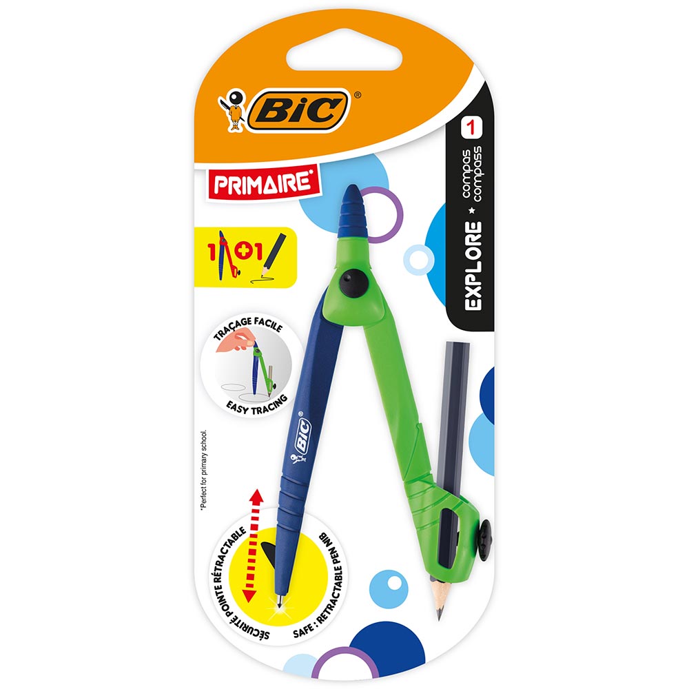 Compas BIC Explore pentru scoala primara, albastru-rosu