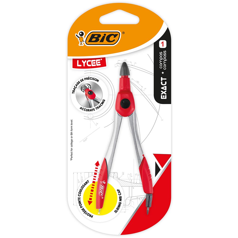 Compas BIC Exact, pentru liceu, rosu-gri