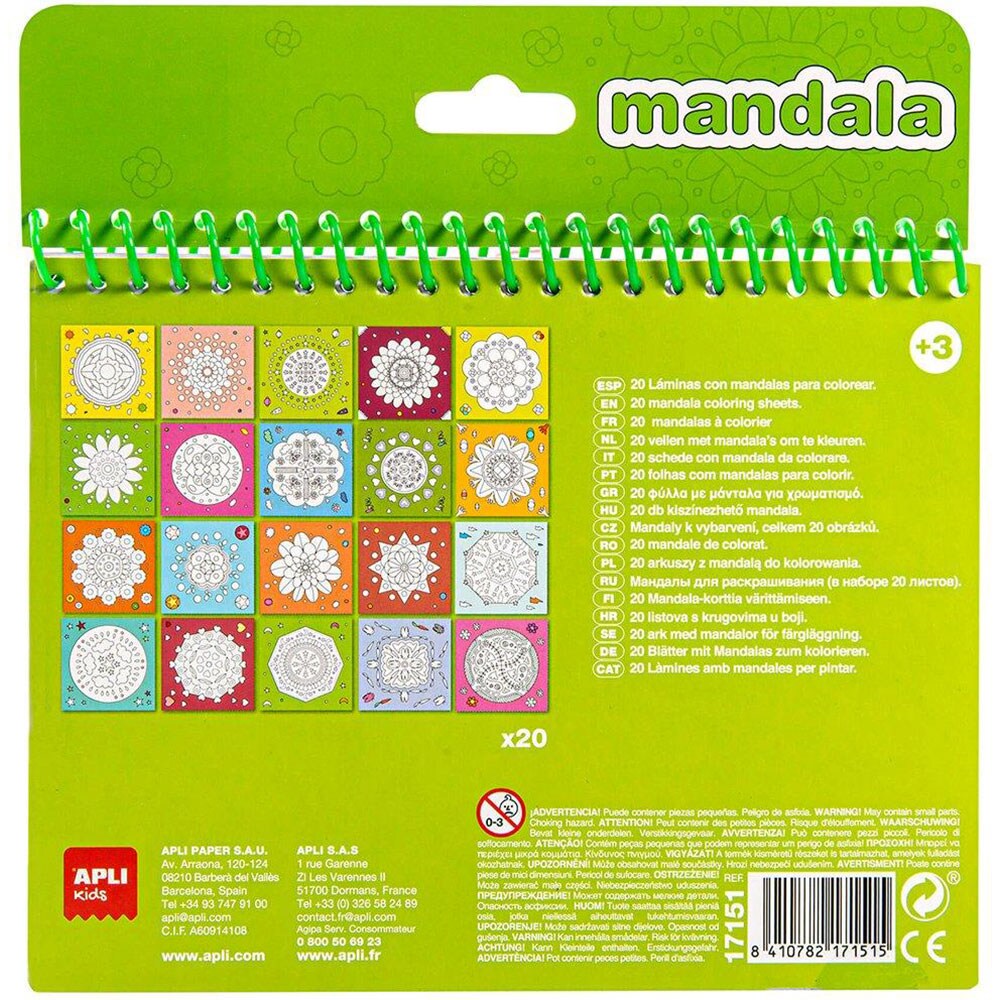 Carte de colorat APLI Mandala, 20 pagini, 5 creioane