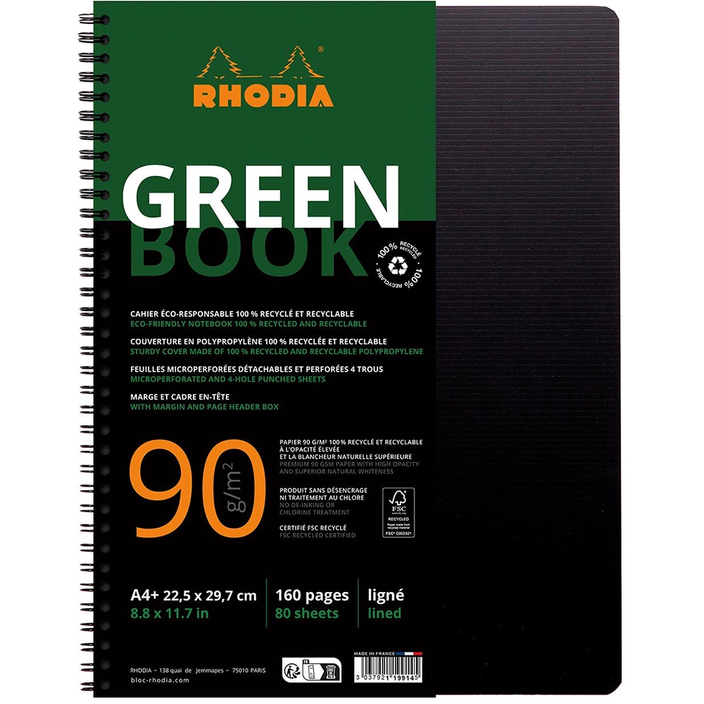 Caiet pentru scoala CLAIREFONTAINE Rhodiactive, Dictando, A4, 80 file, legatura spirala, negru
