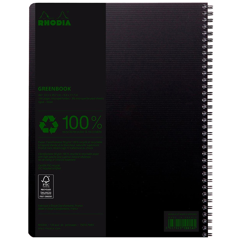 Caiet pentru scoala CLAIREFONTAINE Rhodiactive, Dictando, A4, 80 file, legatura spirala, negru