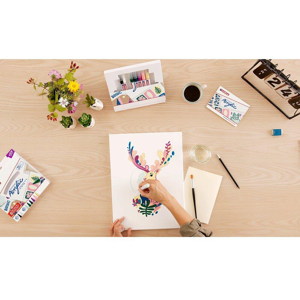 Set marker pentru pictura EDDING Nordic, tip pensula, 1-3 mm, 8 bucati