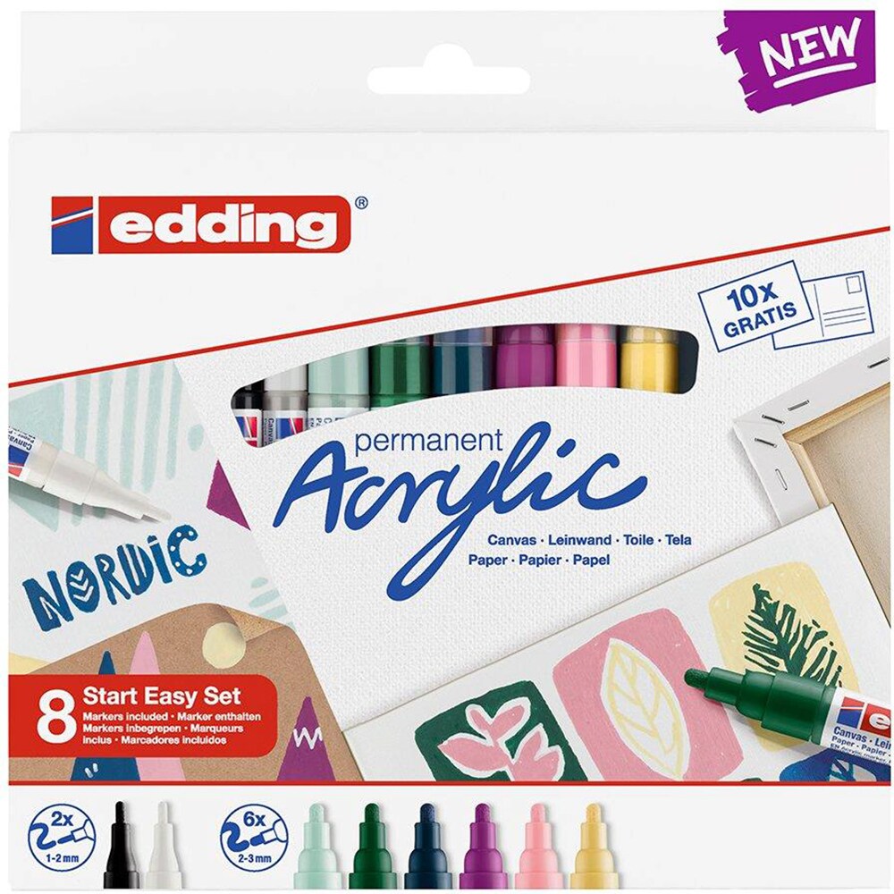Set marker pentru pictura EDDING Nordic, tip pensula, 1-3 mm, 8 bucati