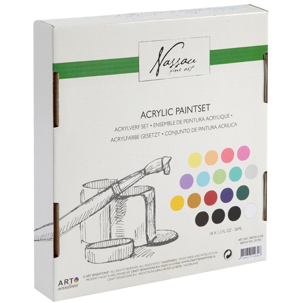 Set acrilice NASSAU Fine Art, 36 ml, 18 culori