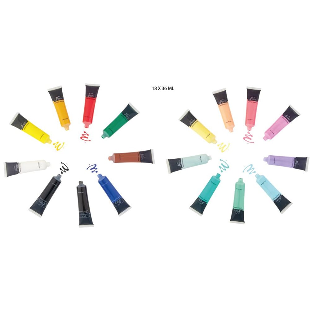 Set acrilice NASSAU Fine Art, 36 ml, 18 culori