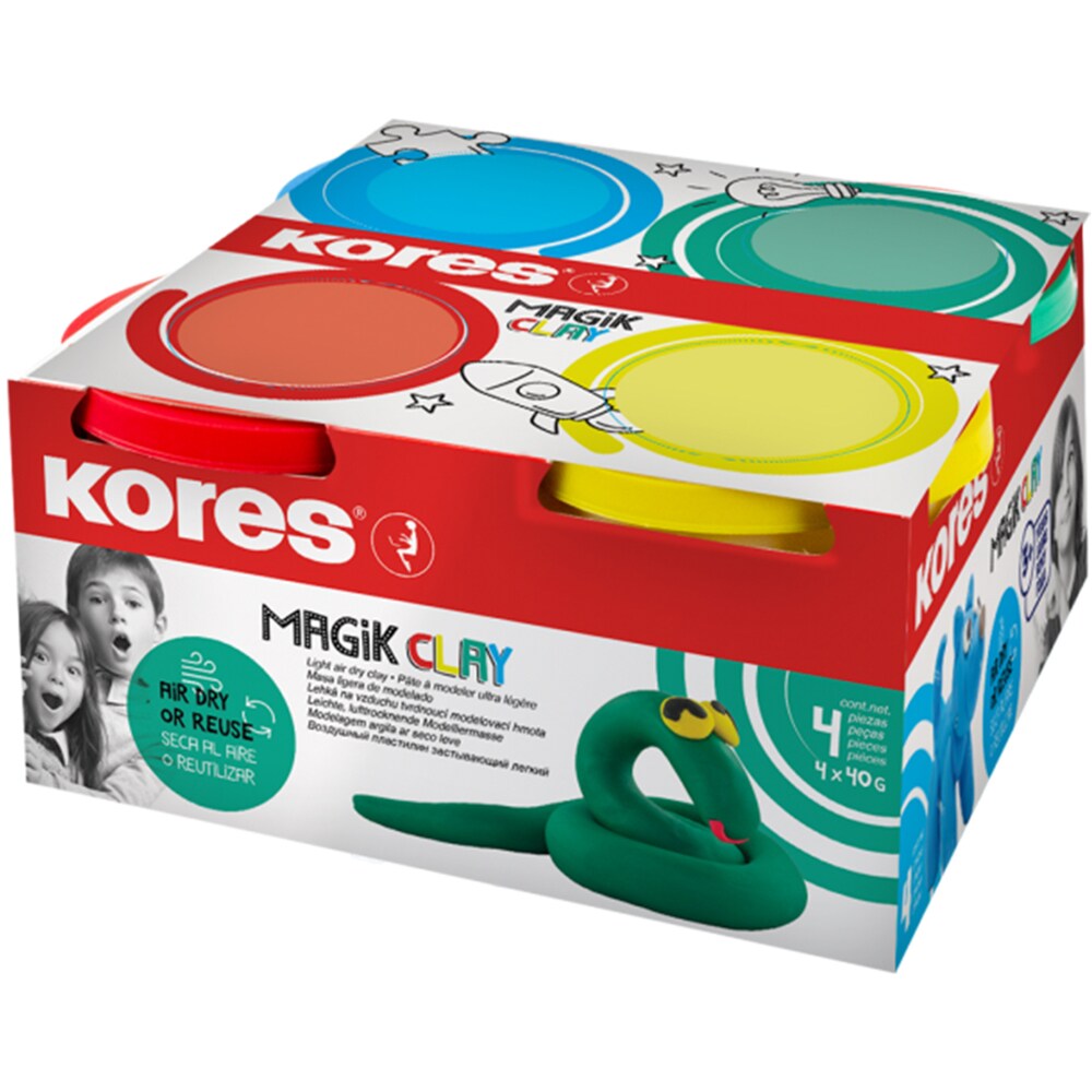 Plastilina KORES Magic Clay, 40 g/culoare, 4 culori