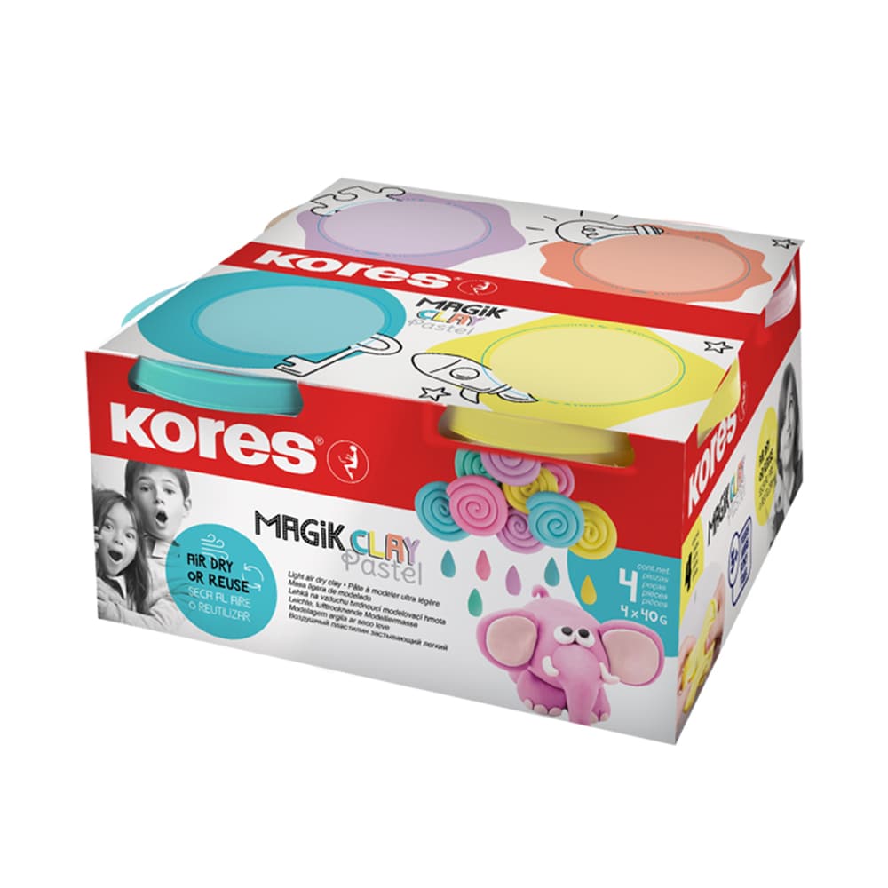 Plastilina KORES Magic Clay Pastel, 40 g/culoare, 4 culori