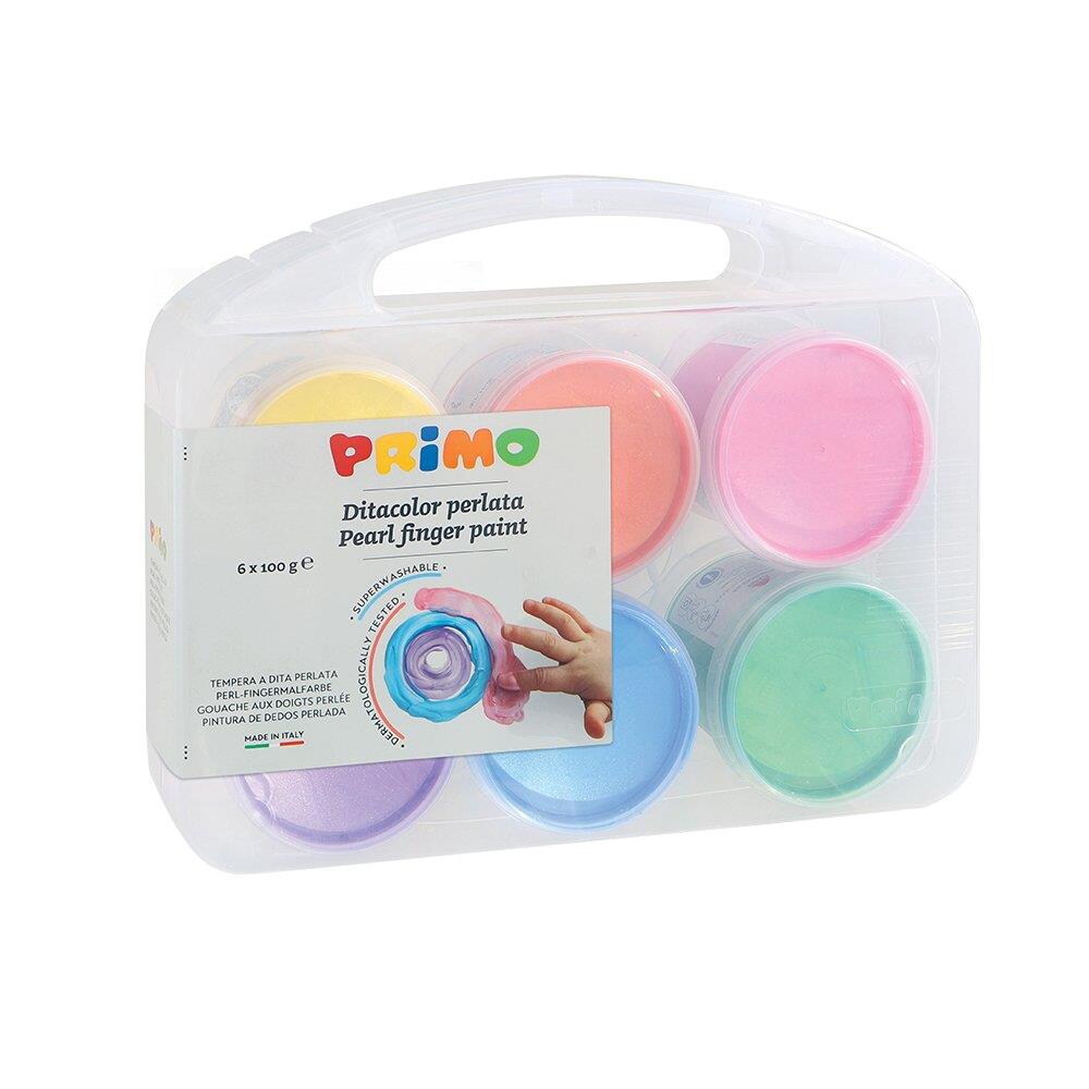 Tempera perlata pentru pictat cu degetele PRIMO MC002298, 100 ml, 6 culori