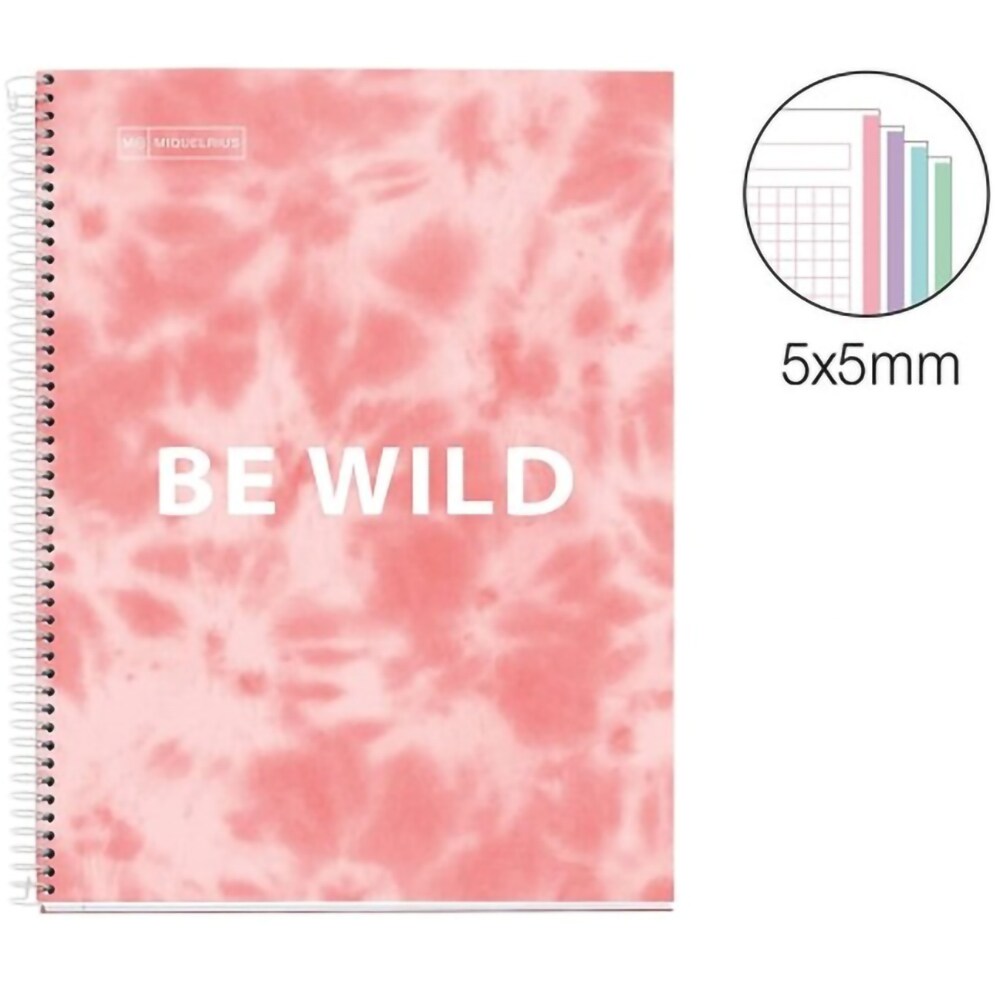 Caiet pentru scoala MIQUELRIUS TIE DYE, Matematica, A4, 120 file, legatura spirala, roz